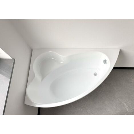 ECOLAM Baignoire d'angle acrylique blanc Ada 140x90 cm gauche, pieds, siphon + silicone. Baignoire acrylique blanc