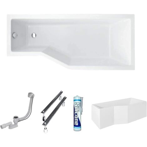 ECOLAM Baignoire d'angle acrylique blanc Integra 150x75 cm, droite, tablier acrylique, pieds, siphon, silicone, Raccord de drainage automatique Alcaplast, Baignoire rectangle en acrylique