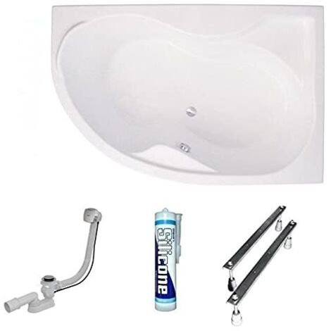 ECOLAM Baignoire d'angle acrylique Dora Polimat 170x110 cm droite, pieds, siphon, silicone.Belle forme Aspect moderne. Baignoire acrylique blanc