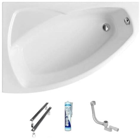 ECOLAM Baignoire d'angle acrylique Frida Polimat 150x100 cm  version gauche  pieds siphon + silicone  Baignoire en acrylique blanc