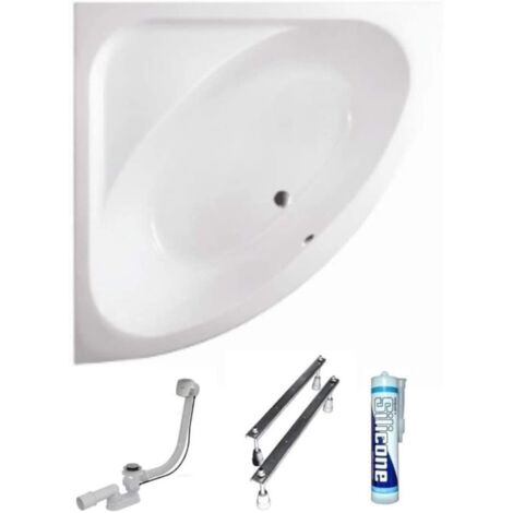 ECOLAM Baignoire d'angle acrylique Luksja 148x148cm, pieds, siphon, silicone, Belle forme Aspect moderne original produit