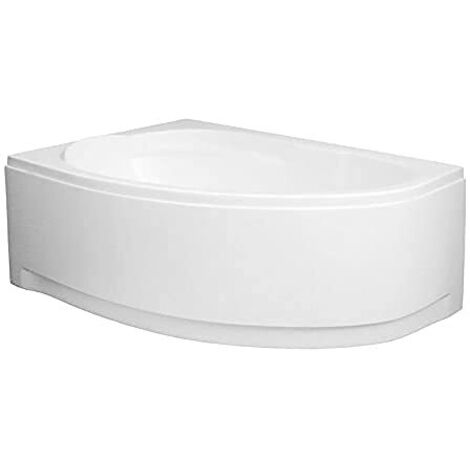 ECOLAM Baignoire d'angle acrylique Marea Polimat 150x100 cm gauche, pieds, siphon, silicone, tablier en acrylique. Belle forme Aspect moderne. Baignoire acrylique blanc
