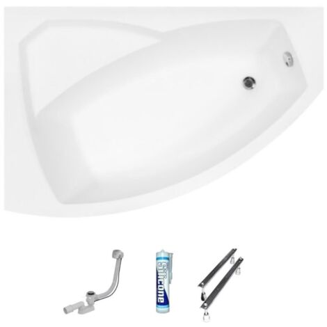 ECOLAM Baignoire d'angle acrylique Rima 170x110cm  version gauche  pieds siphon + silicone  Belle forme Design moderne
