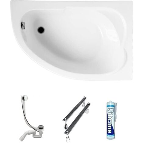 ECOLAM Baignoire d'angle acrylique Standard Polimat 130x85cm droite, pieds, siphon, silicone, Belle forme Aspect moderne original produit