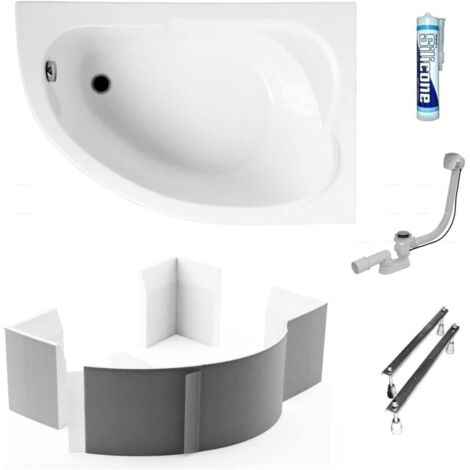 ECOLAM Baignoire d'angle acrylique Standard Polimat 130x85cm droite, revêtement polystyrène, pieds, siphon, silicone, Belle forme Aspect moderne original produit