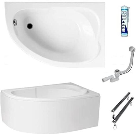 ECOLAM Baignoire d'angle acrylique Standard Polimat 130x85cm droite, tablier en acrylique, pieds, siphon, silicone, Belle forme Aspect moderne original produit
