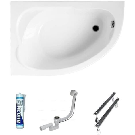ECOLAM Baignoire d'angle acrylique Standard Polimat 130x85cm gauche, pieds, siphon, silicone, Belle forme Aspect moderne original produit