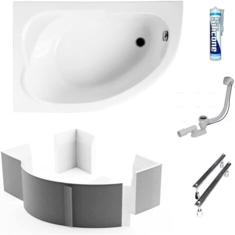 ECOLAM Baignoire d'angle acrylique Standard Polimat 130x85cm gauche, revêtement polystyrène, pieds, siphon, silicone, Belle forme Aspect moderne original produit