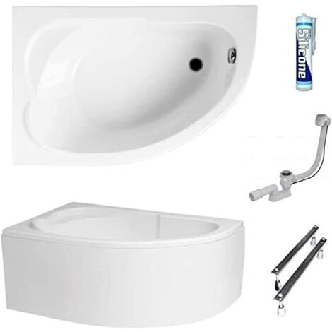 ECOLAM Baignoire d'angle acrylique Standard Polimat 130x85cm gauche, tablier en acrylique, pieds, siphon, silicone, Belle forme Aspect moderne original produit