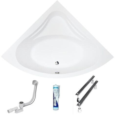 ECOLAM Baignoire d'angle acrylique symétrique Mia 140x140cm  pieds siphon silicone  acrylique blanc  Belle forme  Aspect moderne  original produit