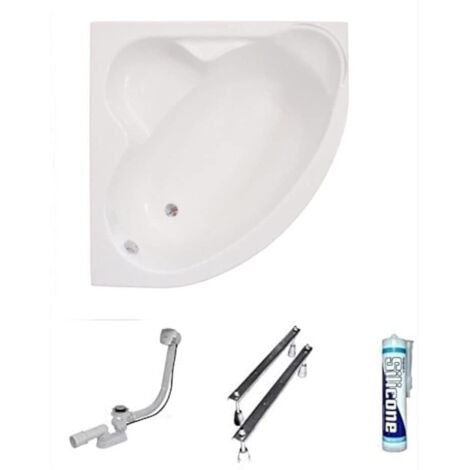 ECOLAM Baignoire d'angle acrylique symétrique Standard Polimat 120x120 cm Blanc, pieds, siphon et silicone