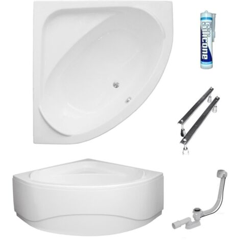 ECOLAM Baignoire d'angle acrylique symétrique Standard Polimat 140x140cm  pieds siphon + silicone  tablier en acrylique blanc