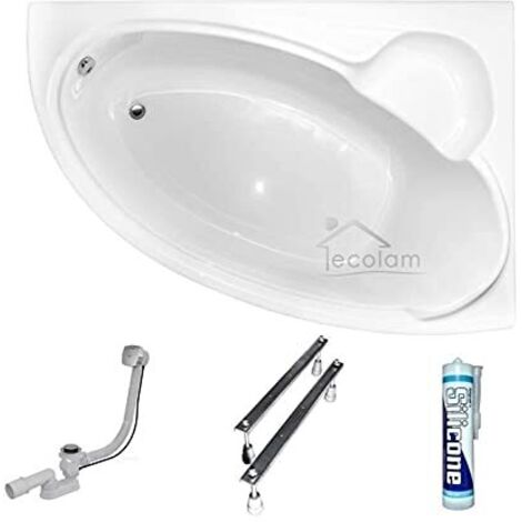 ECOLAM Baignoire d'angle en acrylique Finezja 170x110 cm droit, siphon et silicone. Baignoire acrylique blanc