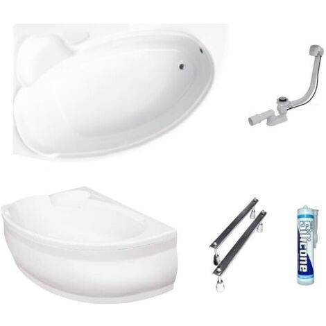 ECOLAM Baignoire d'angle en acrylique Finezja 170x110 cm  version gauche  tablier acrylique  pieds siphon et silicone  baignoire confortable  set complet