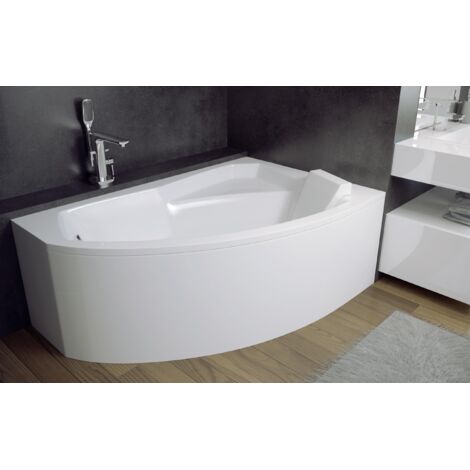 ECOLAM Baignoire d'angle Rima 130x85 cm droite tablier acrylique  Appuie-tête  pieds siphon + silicone  Set complet