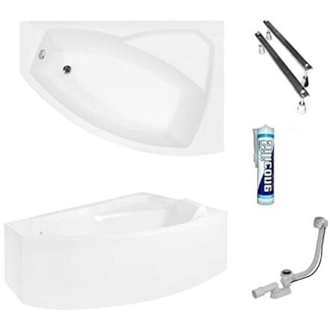 ECOLAM Baignoire d'angle Rima 130x85cm  version droite  tablier acrylique  pieds siphon + silicone  Belle forme  Set complet