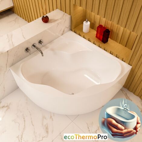 ECOLAM Baignoire d'angle SELMA 150x150cm + tablier Baignoire thermale ecoThermoPro  pieds siphon + silicone