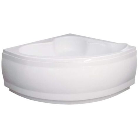 ECOLAM Baignoire d'angle symétrique Standard Polimat 130x130cm + tablier  blanc  pieds siphon + silicone  set complet