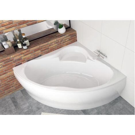 ECOLAM Baignoire d'angle Venus 140x140cm  tablier en acrylique  siphon + silicone  Belle forme  set complet