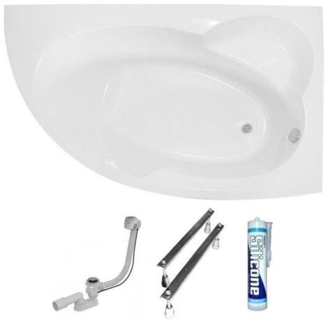 ECOLAM Baignoire de coin en acrylique asymétrique Carmen 170x100 cm version droite  pieds siphon + silicone Set complet