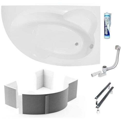 ECOLAM Baignoire de coin en acrylique asymétrique Carmen 170x100 cm  version droite  support en polystyrène à carreler  siphon + silicone