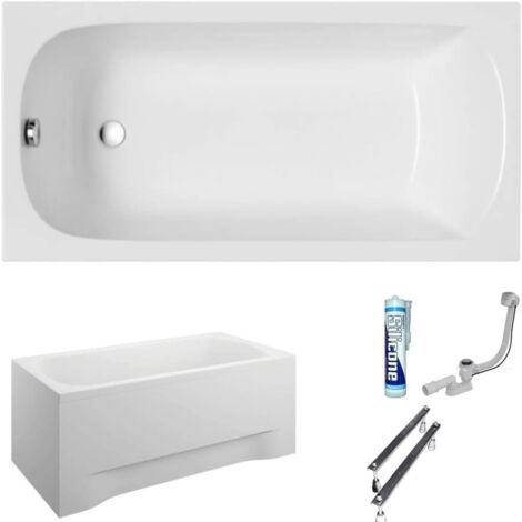 ECOLAM Baignoire rectangle acrylique Classic 120x70/ 130x70/ 140x70/ 150x70/ 160x70/ 170x70 cm + tablier  pieds siphon + silicone  (150x70)