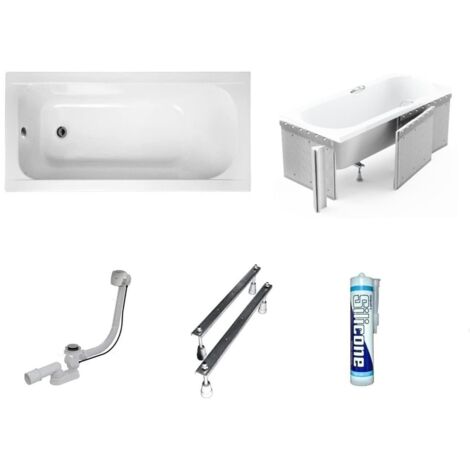 ECOLAM Baignoire rectangle acrylique Continea 140x70 cm, revêtement polystyrène pour carrelage, pieds, siphon et silicone