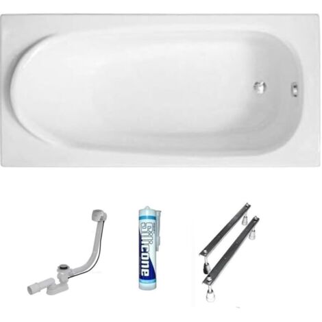 ECOLAM Baignoire rectangle acrylique Medium Polimat 160x75 cm  pieds siphon + silicone  Baignoire a carreler