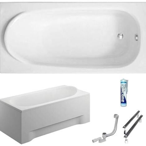 ECOLAM Baignoire rectangle acrylique Medium Polimat 190x80 cm  Tablier en acrylique  pieds siphon + silicone  ensemble complet