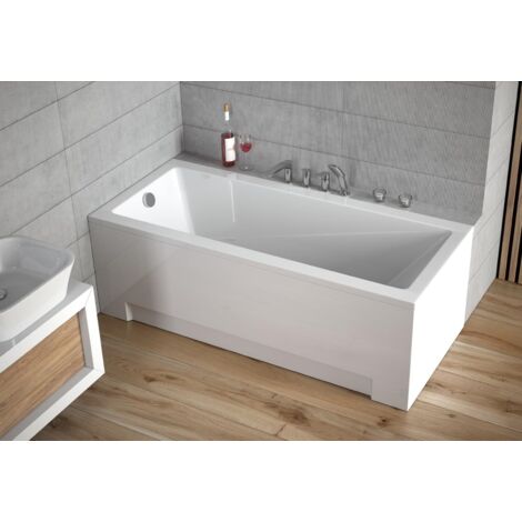 ECOLAM Baignoire rectangle acrylique Modern 160x70 cm + tablier  pieds siphon + silicone  Set complet