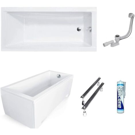 ECOLAM Baignoire rectangle acrylique Modern 180x80 cm habillage en acrylique, siphon et silicone, fabriqué dans l'UE