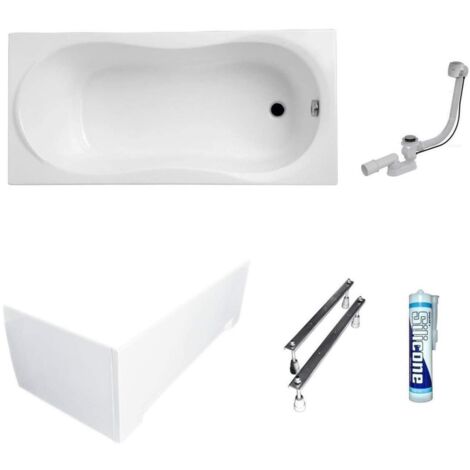 ECOLAM Baignoire rectangle Gracja Polimat 150x70 cm + tablier  pieds siphon et silicone ensemble complet