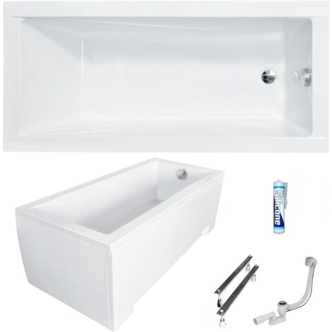 ECOLAM Baignoire rectangle Modern 120x70 cm  pieds tablier en acrylique siphon et silicone  acrylique blanc  petite baignoire  Set complet  Design moderne