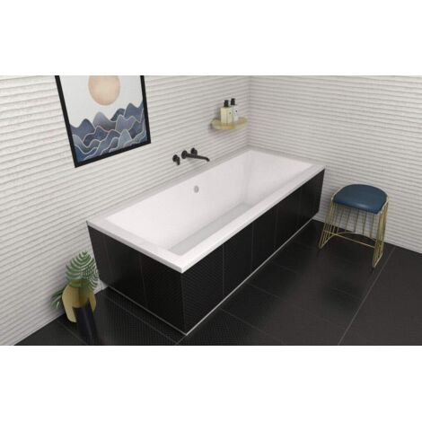ECOLAM Baignoire rectangle Quadro 165x75 cm, pieds, siphon + silicone, ensemble complet, Baignoire rectangle en acrylique