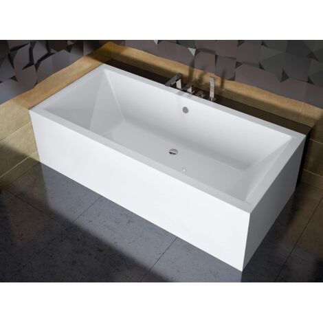 ECOLAM Baignoire rectangle Quadro 170x75 cm + tablier  pieds siphon et silicone  ensemble complet