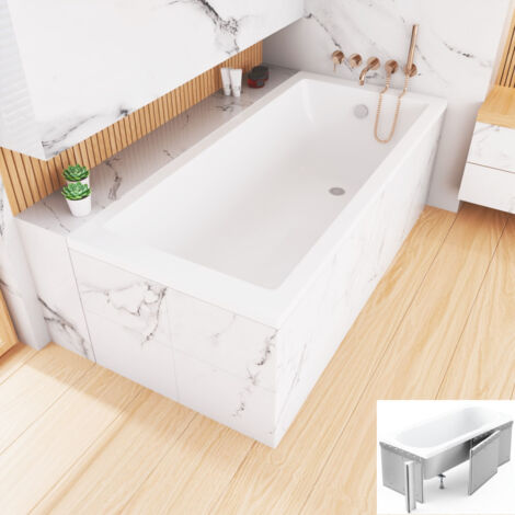 ECOLAM Baignoire rectangulaire Tami 190x90 cm en acrylique + revêtement en polystyrene a carreler  pieds siphon + silicone