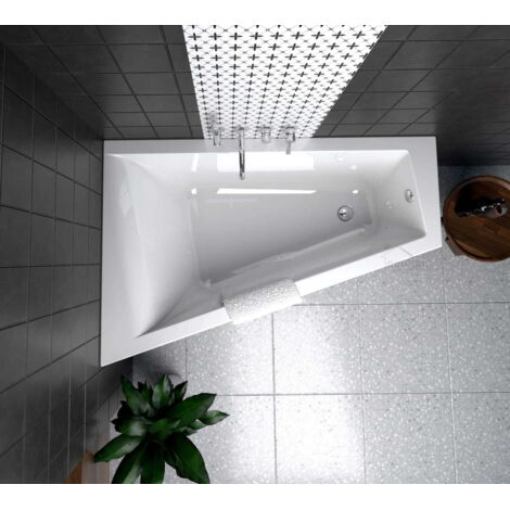 ECOLAM Baignoire trapéze Rita 160x100 cm gauche  Planche en Bambou  Vidange automatique Alcaplast + Pieds et silicone