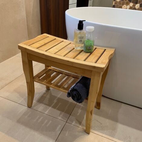 ECOLAM Bambus Hocker Lago 47 x 45 cm Duschbank Tisch Badbank Sitzbank Aufbewahrung
