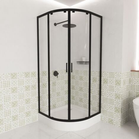 ECOLAM Duschkabine Dusche 90x90 185 Azul transparent Viertelkreis schwarz matt Duschabtrennung Glas Easy Clean