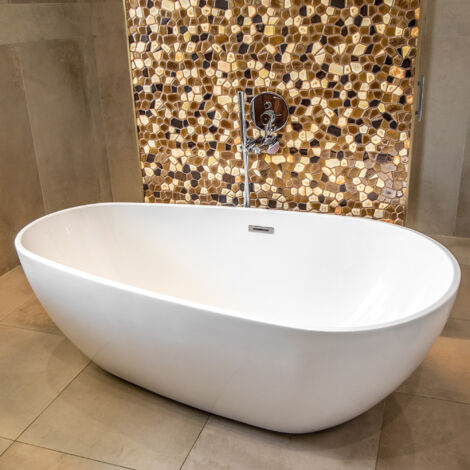 ECOLAM exklusive freistehende Badewanne Kira 166x85 cm Standbadewanne moderne Wanne freistehend + Ablaufgarnitur Click Clack Design Acryl glamour weiß