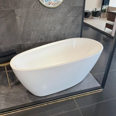 ECOLAM freistehende Badewanne 160x75 cm Olia I moderne Standbadewanne Wanne Top QUALITÄT Acrylwanne I Komplett Set Click Clack chrom Design