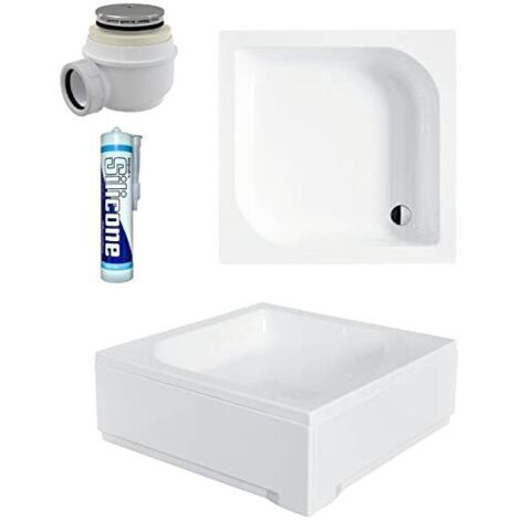 ECOLAM Receveur de douche carré Ares 80x80 cm Hauteur: 29,5 cm, Profondeur: 16,5 cm, siphon+ silicone. Receveur de douche acrylique blanc