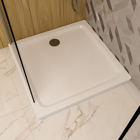 ECOLAM Receveur de douche carré MAX 90 x 90 x 5,5 cm  profondeur 1,5 cm  Receveur plat  couleur blanc