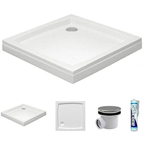 ECOLAM Receveur de Douche carré Patio2 80x80 cm, Hauteur 16 cm, Profondeur 5 cm, Tablier Acrylique Amovible, Siphon, Silicone