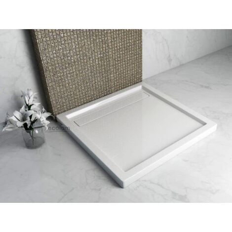 ECOLAM Receveur de douche carré plat Camparo 90x90 cm Hauteur: 6,5 cm, Profondeur: 3 cm, avec plaque de recouvrement, siphon + silicone