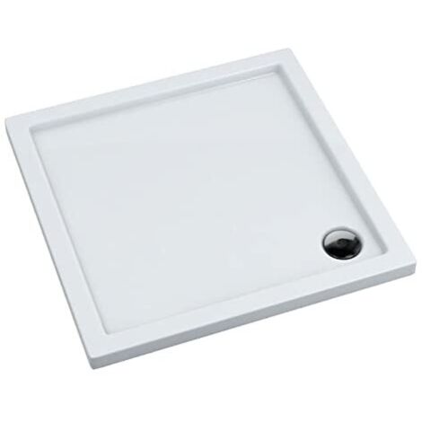 ECOLAM Receveur de douche carré plat Corrina 100x100 cm Hauteur:5 cm, Profondeur: 3 cm + siphon. Receveur de douche acrylique blanc
