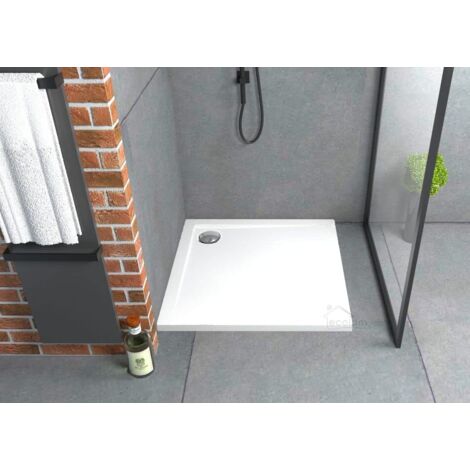 ECOLAM Receveur de douche carré plat Geos Polimat 90x90 cm Hauteur:4,5 cm, Profondeur: 1,5 cm + siphon. Receveur de douche blanc acrylique