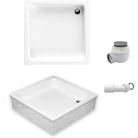 ECOLAM Receveur de douche Grawello carré 80x80 x26 cm profondeur 12 cm, base polystyrène acrylique blanc + siphon