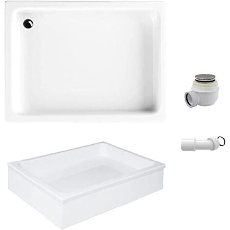 ECOLAM Receveur de Douche Grawello Rectangle 100x80 x26 cm, Profondeur 12 cm, Base polystyrène Acrylique Blanc + Siphon