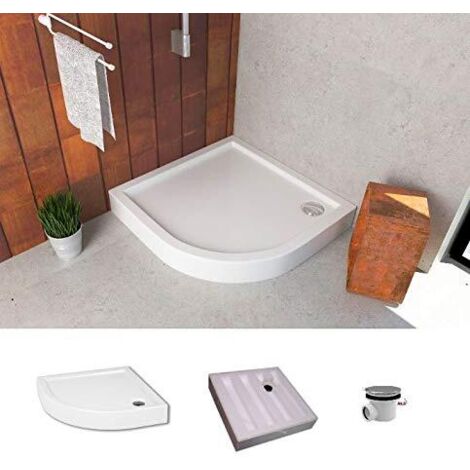 ECOLAM Receveur de douche plat demi angle Competia 90x90, hauteur 14 cm profondeur 3 cm acrylique blanc, base en polystyrène + siphon